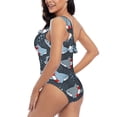 thumbnail image 4 of Pofeuu Shark Wearing Swim Ring Print Women's One Piece Swimsuits One Shoulder Swimwear Asymmetric Ruffle Monokinis Bathing Suits-Medium, 4 of 6