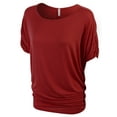 thumbnail image 2 of KOGMO Womens Solid Basic Womens Boatneck Dolman Top with Sleeve Shirring (S-3X), 2 of 6
