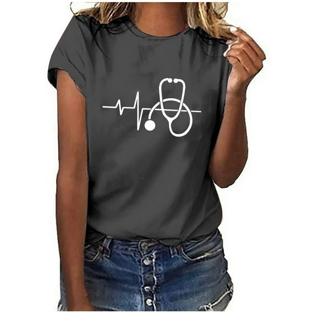 Camiseta de manga corta con estampado de día de la enfermera para mujer OAVQHLG3B Store lin121212