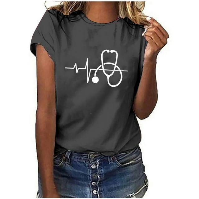 Camiseta de manga corta con estampado de día de la enfermera para mujer OAVQHLG3B Store lin121212