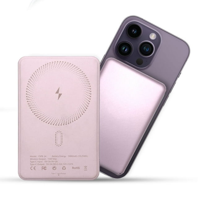 Power Bank Pila Batería Portatil Kimhi 5000mah Carga Inalambrica Magnetica 15w Carga Rapida Puerto Usb-c Pd20w Ultra Delgado Cargador Para Celular Banco De Energia Con Indicador Led Color Rosa