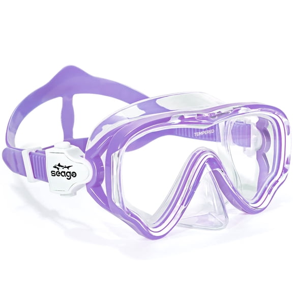 Seago Máscara de natación, buceo, máscara de buceo, equipo de snorkel para niños, niñas, jóvenes, antivaho 180, vista panorámica, falda de silicona suave, piscina para niños, gafas de natación subacuá