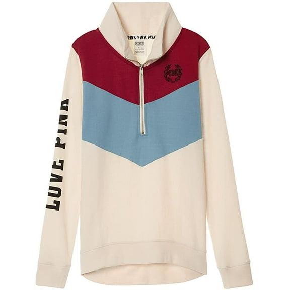Victorias Secret Pink High/Low Half Zip Sweatshirt Color Red White Blue Size Medium NWT