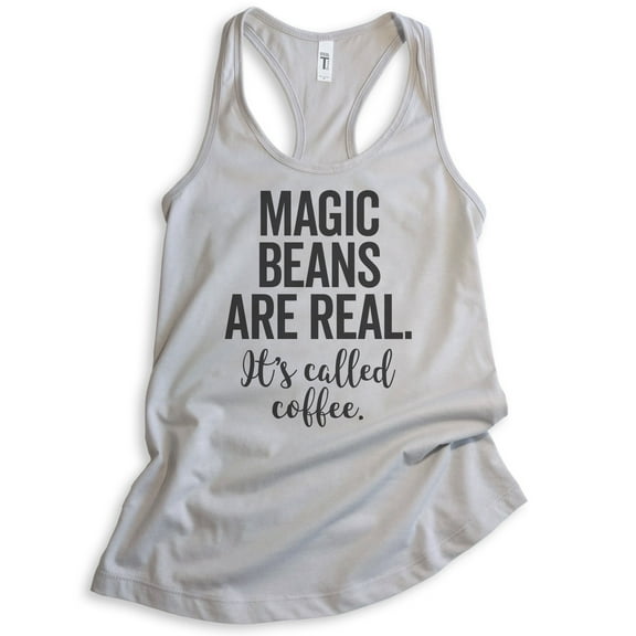 Magic Beans Are Real It's Called Coffee Tank Top, Ladies Racerback Tank Top, Coffee Tank, Coffee Beans Tank, Silver Gray, XX-Large
