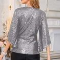 thumbnail image 5 of Sexlip Glitter Tops for Women Plus Size Short Sleeve Shirts 2025 Trendy Evening Cocktail V Neck Sequin Blouse Tunic Weddings Silver L, 5 of 7