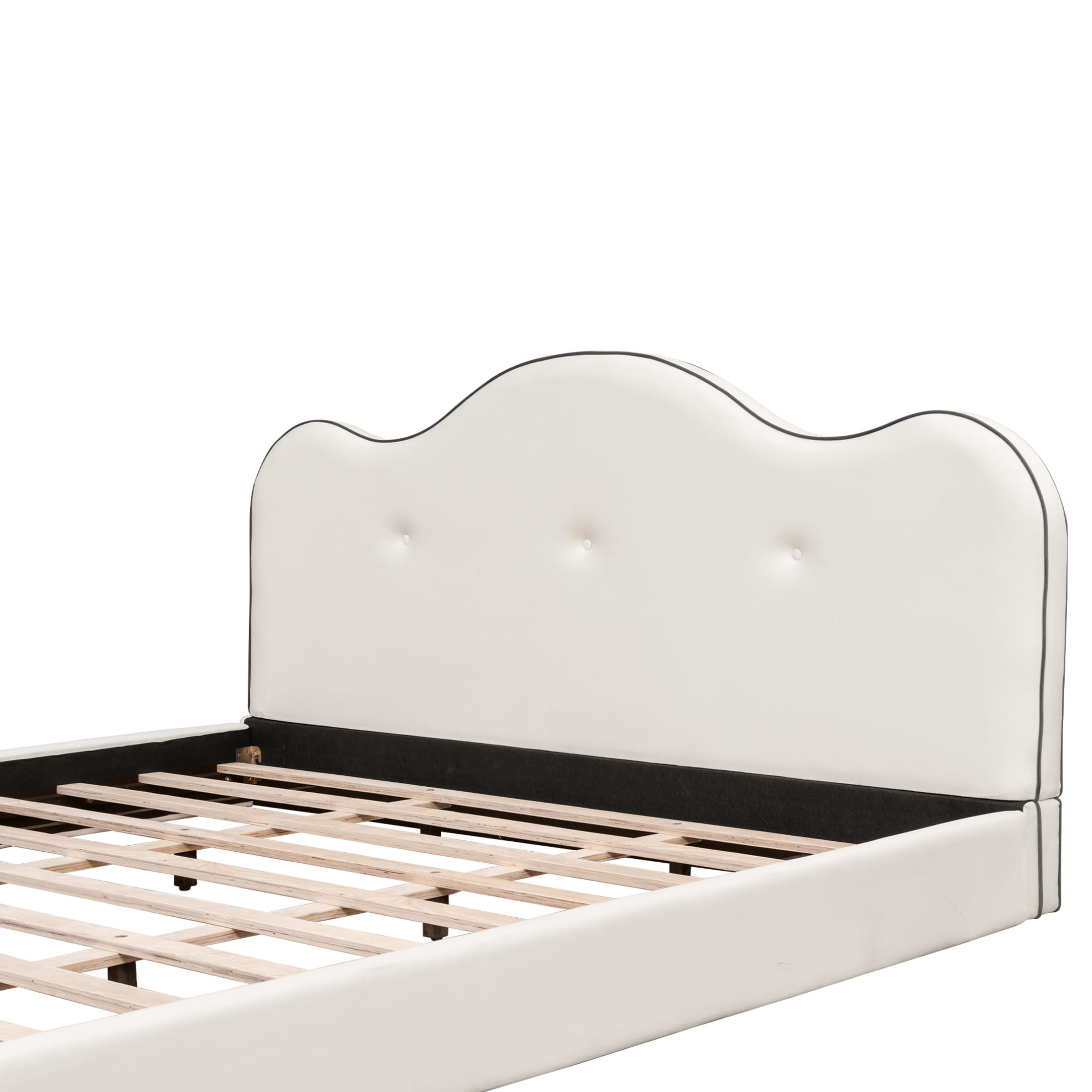 Noble House Zahra King Size Velvet Upholstered Platform Bed, Pine Wood Bed Frame with Foam Headboard, Beige