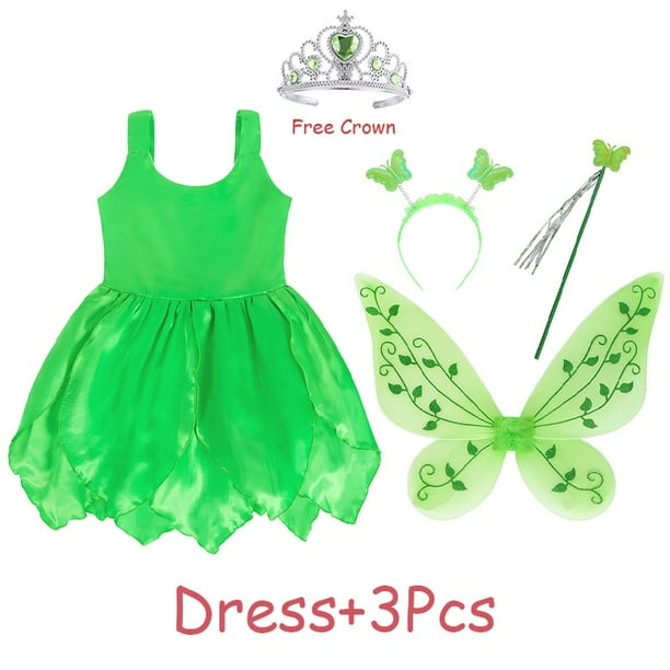 Disney Princess Tinkerbell PeterPan Vestido Verde Para Niñas Disfraz De Cosplay De Halloween Para Niños Conjunto Completo Regalo De Cumpleaños
