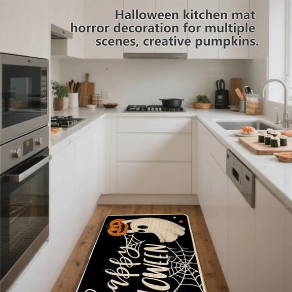 Horror Themed Kitchen Rug Mat, Festive Pattern Decorative Mat for Kitchen Floor, Non-Slip, Halloween Design