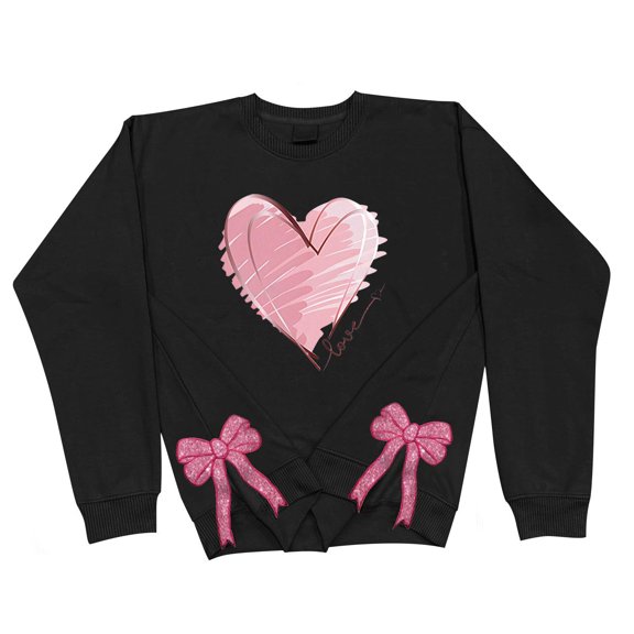 Womens Love Heart Sweatshirt for Valentines DIY Side Bow Cutout Split Pullover Fleece Crewneck Tops