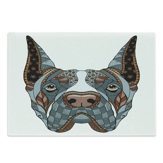 Dog Lover Cutting Board, Floral Zentangle Inspired Ornamental Illustration of Abstract Dog Head, Decorative Tempered Glass Cutting and Serving Board, in 3 Sizes, by Ambesonne