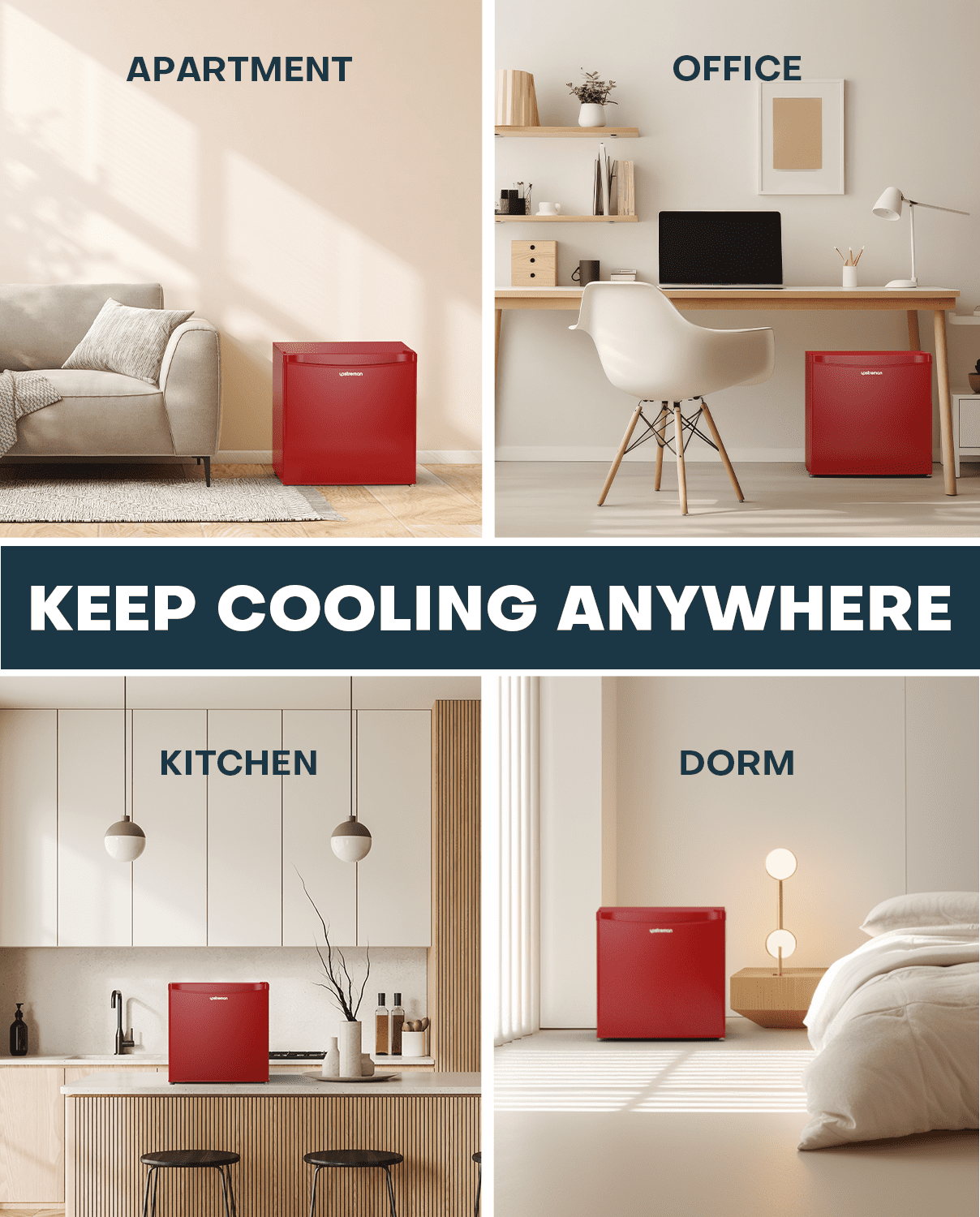 Upstreman 1.7 Cu ft Mini Fridge with Freezer Single Door Compact Refrigerator, Low Noise, Energy Saving, Adjustable Temperature, Reversible Door, for Home Office Dorm, Red FR17
