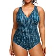 thumbnail image 1 of GHSDFBB Women Plus Size One Piece Swimsuits V Neck Tummy Control Bathing Suits Retro Ruched Swimwear, 1 of 1