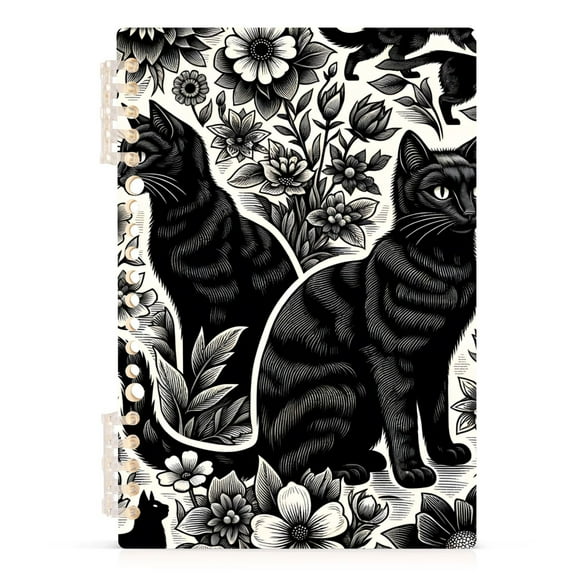 Cats on Flowers Spiral Journal Notebook College Ruled Notebook 8.3" x 5.7" A5 Lined Thick Paper Page