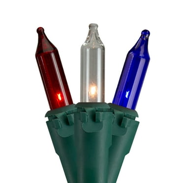 Mini Christmas String Lights - Red White and Blue - 10' Green Wire - 50ct
