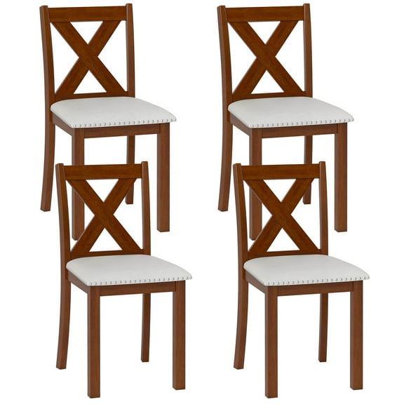Gymax Wooden Dining Chair Set of 4 w/Acacia Wood Legs Padded Seat Curved Back