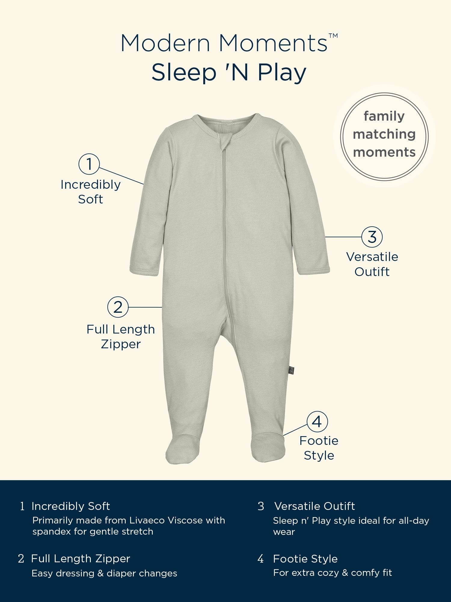Modern Moments by Gerber Baby Unisex Super Soft Sleep 'N Play, Sizes Newborn - 6/9 Months