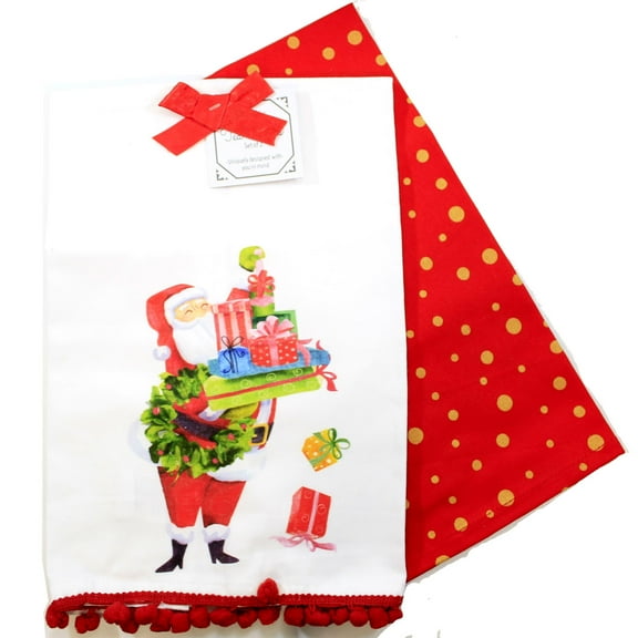 Decorative Towel Glam Santa With Gifts Kitchen 100% Cotton Clean Up Mx185402g
