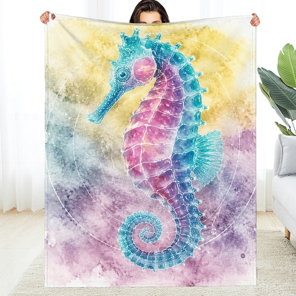 RKSupls Watercolor Seahorse Warm and Cozy Throw, Warm Allergy All-Season Blanket , Soft Throw for Couch, Travel, Camping