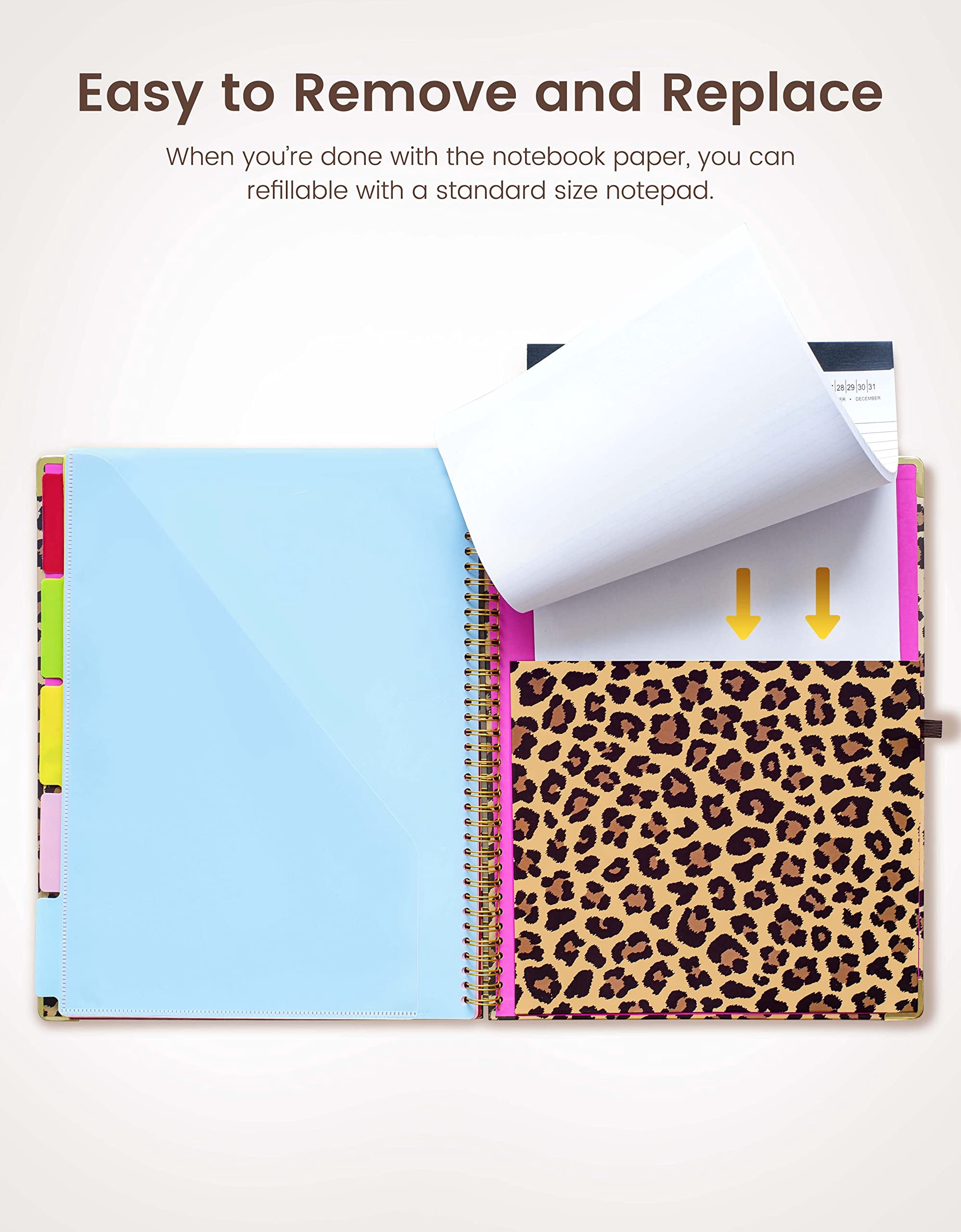 Clipboard With Storage  Clipboards Folio Refillable 11"x8.5" Legal Pads 5 Extra Folders 10 Pockets For Documents Portfolio Binder Pen Holder Men Women (leopard)