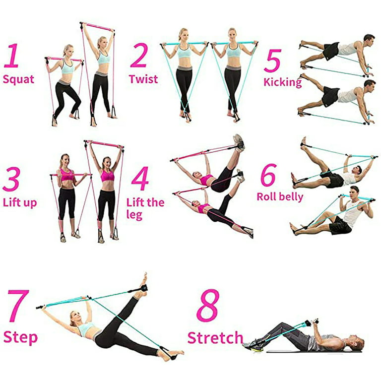Stretched Fusion Pilates Bar Kit with 2 Resistance Band Ropes+
