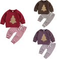 thumbnail image 2 of Citgeett-Conjunto de otoño de 0 a 24M para niños y niñas, conjunto de pantalones a rayas con cintura elástica y parte superior del árbol de Navidad de manga larga con cordones, 2 of 3