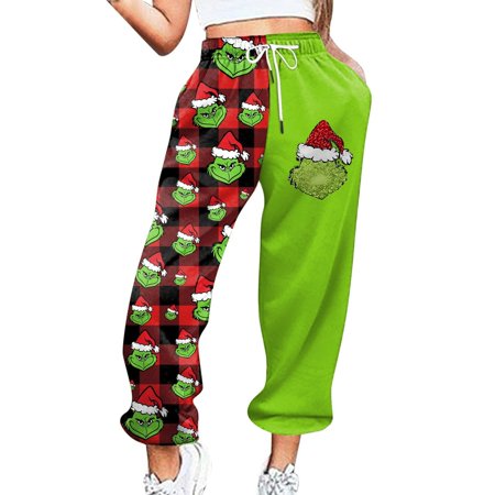 

FangMiy Christmas Gifts Women Pants Women s Casual Pants Print High Waist Drawstring Sweatpants With Pockets Deep Red M