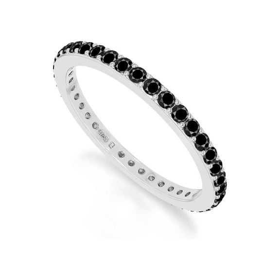 925 Sterling Silver Round 1.5 Ctw Black Spinel Eternity Women Wedding Stacking Christmas Gift Rings