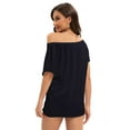 thumbnail image 5 of Womens Summer Off Shoulder Shirts Casual Loose Fit Short Sleeve Tunics Tops, 5 of 6