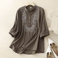 thumbnail image 2 of Hauts pour Femmes Manches Mi-Longues Col en V Boutonné Blouse Légère Été Décontractée Ample Hauts, 2 of 6