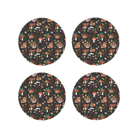 

Fuzoiu Mushroom Snail Print Leather Coasters Set Drink Coasters Set of 4 for Tabletop Protection Durable PVC Coasters Home Décor and Housewarming Gift-Round Shape