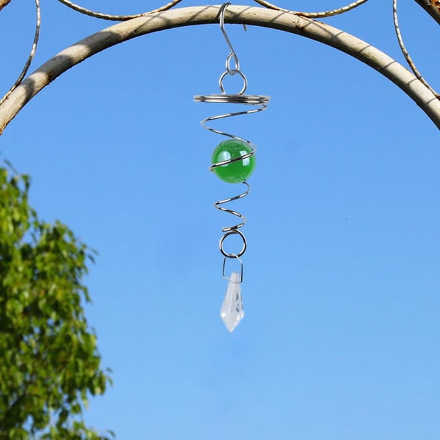Bola de cristal con carillón de viento giratorio, colgante para colgar al aire libre, decoraciones decorativas Verde Cola Colgante de carillón de viento