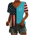 thumbnail image 1 of Fiudx Ofertas Flash Del Día Top de Manga Corta con Cuello En V Estampado Del Día de La Independencia para Mujer Tops de Manga Corta con Cuello En V, 1 of 2