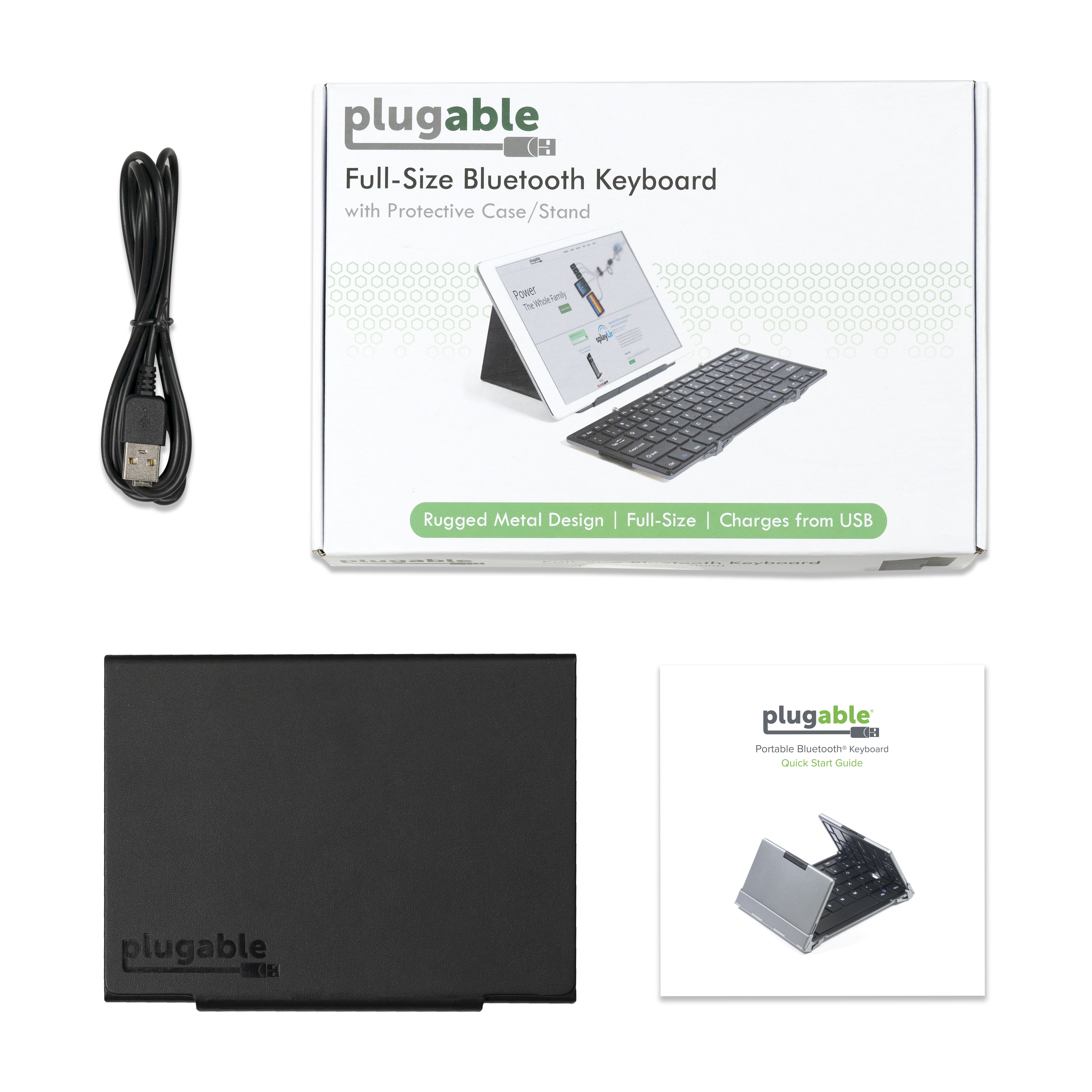 Plugable Foldable Bluetooth Keyboard Compatible with iPad, iPhones, Android, and Windows, Full-Size Multi-Device Keyboard, Wireless and Portable with Included Stand for iPad/iPhone (11.5 inches) - image 6 of 8