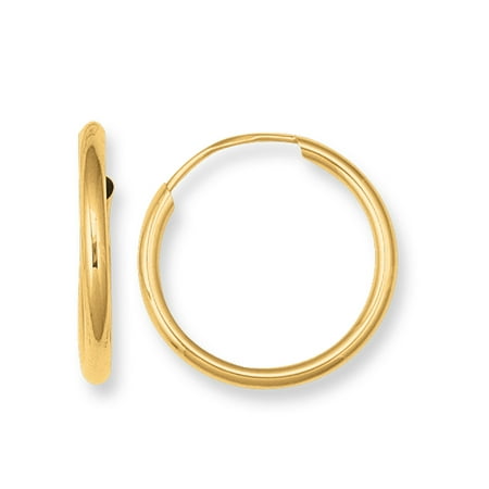 - 10k Yellow Gold Shiny Endless Round Hoop Earrings, Diameter 15mm