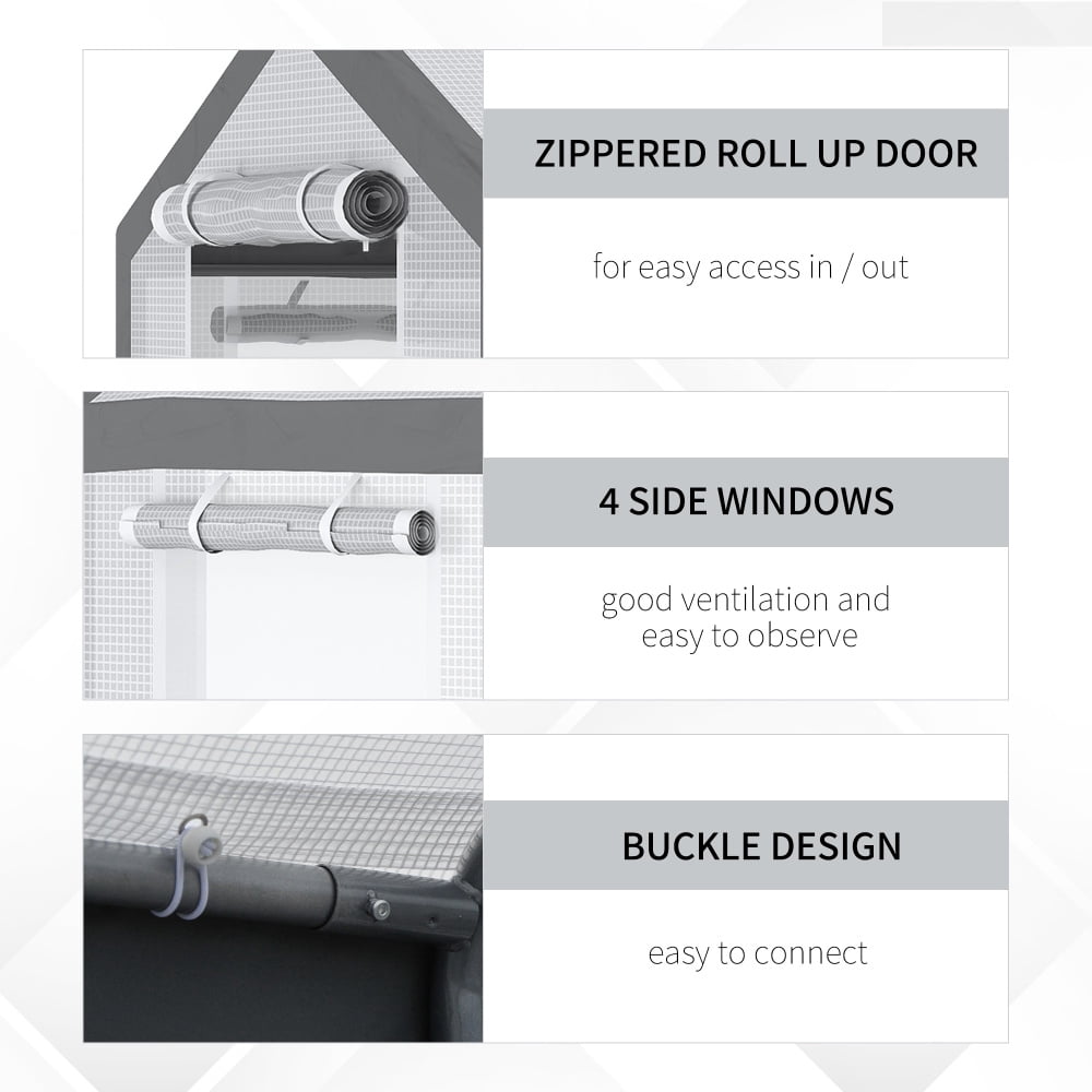 8x6 FT Walk-In Greenhouse with 6 Roll-Up Windows, 2 Zippered Doors & Weather Cover for Outdoor Gardening
