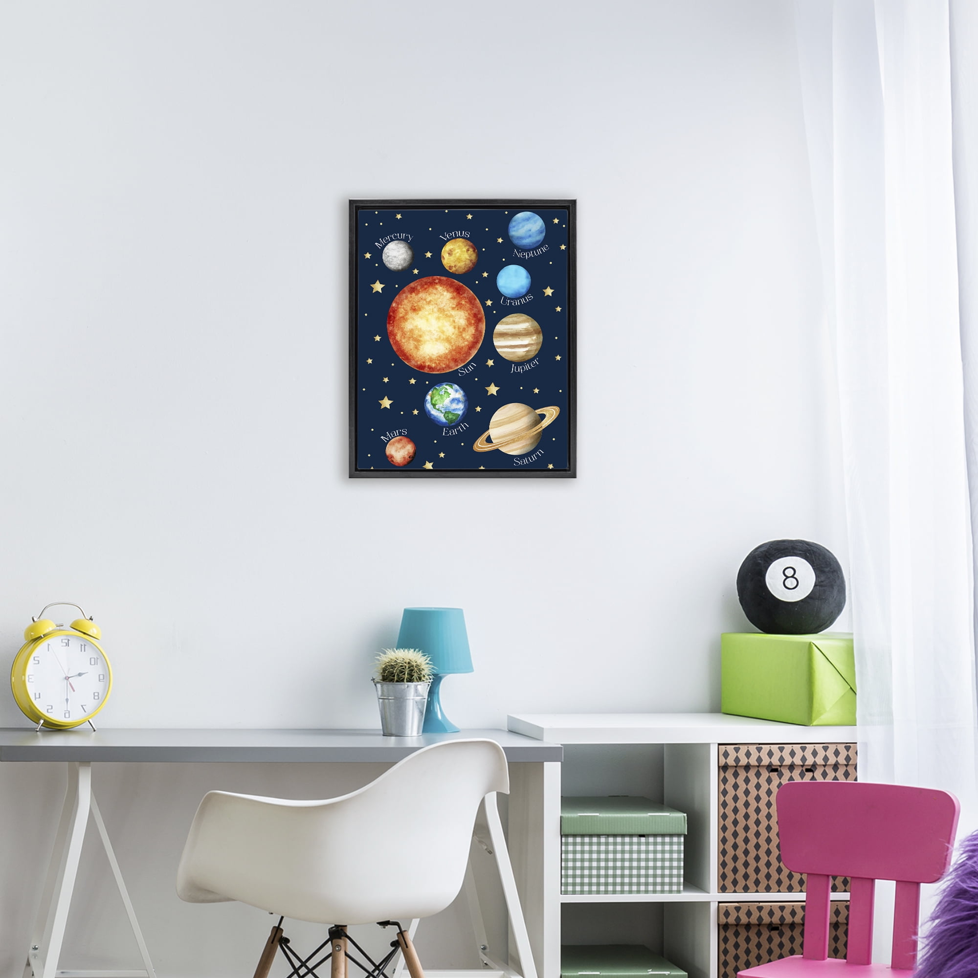 Educational Solar System Space Black Framed Floater Canvas Wall Art, design by Christine Simpson Art