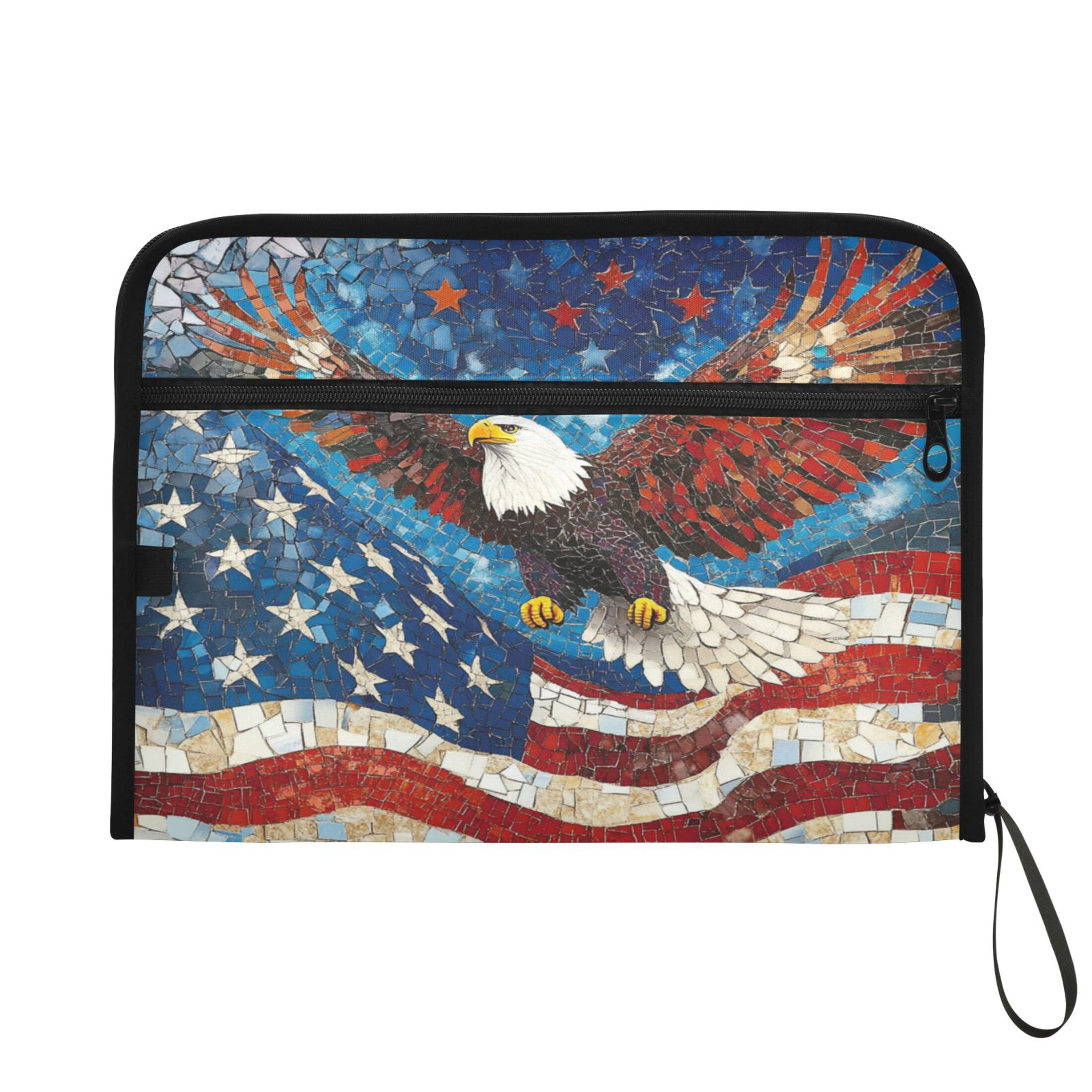 WOBOGO American Flag Bald Eagle Expanding File Folder Letter Size Accordion Filing Organizer 13 Pocket Separate Organ Pocket