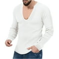 thumbnail image 1 of Blusas y camisas de manga larga con cuello en V para hombre, camisetas casuales de manga larga, jersey de punto, camisa de color liso con cuello en V, blusa para hombre, 1 of 6