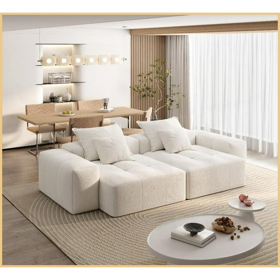 Modern Oversized 4-Piece Modular Sectional Sofa with Sparkling Chenille Fabric – No Assembly Required for Living Room, Beige