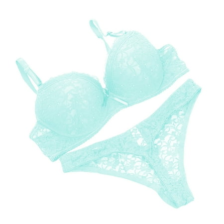 

Cuteam Underwear Set Sexy Women Lace Rhinestone Underwear Set Push Up Bra Brassiere Thongs G-string
