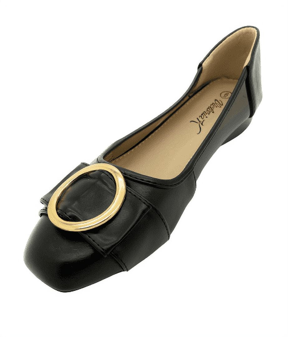Victoria K Square Gold Black Medallion Wedge Flats (Women)
