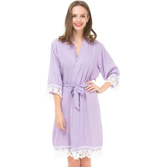 MR & Mrs Right Kimono Robes for Woman Cotton Bride and Bridesmaid Robes,Wedding Party-Violet Color