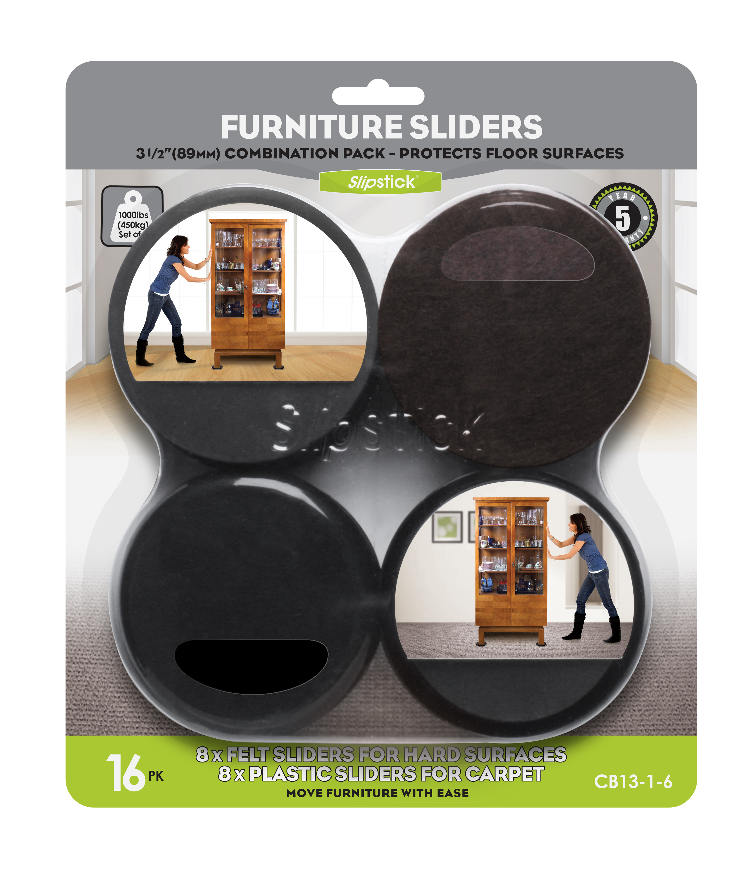Slipstick Premium Furniture Sliders for All Floor Surfaces (16 Piece