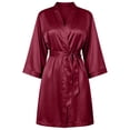 thumbnail image 2 of DAKIMOE Silk Satin Robes for Women Bride Bridesmaid Party 3/4 Sleeve Sexy Short Bath Robe Comfy Sleepwear Loungewear Nightwear for Womens, Pure Red, L, 2 of 8