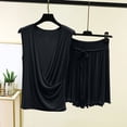 thumbnail image 2 of TEAJOPSUU Women's Soft Pajama Set Lightweight Cozy Cotton Blend Pajamas Draped Cowl Neck Sleeveless Top & Drawstring Ruffle Hem Shorts Summer Comfy 2 Piece Loungewear Sleepwear B-Black, 2 of 5