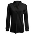 thumbnail image 5 of Pompotops Mode Femmes Décontracté Velours Côtelé Uni Bouton Col Montant Manches Longues Hauts Blouse, 5 of 5