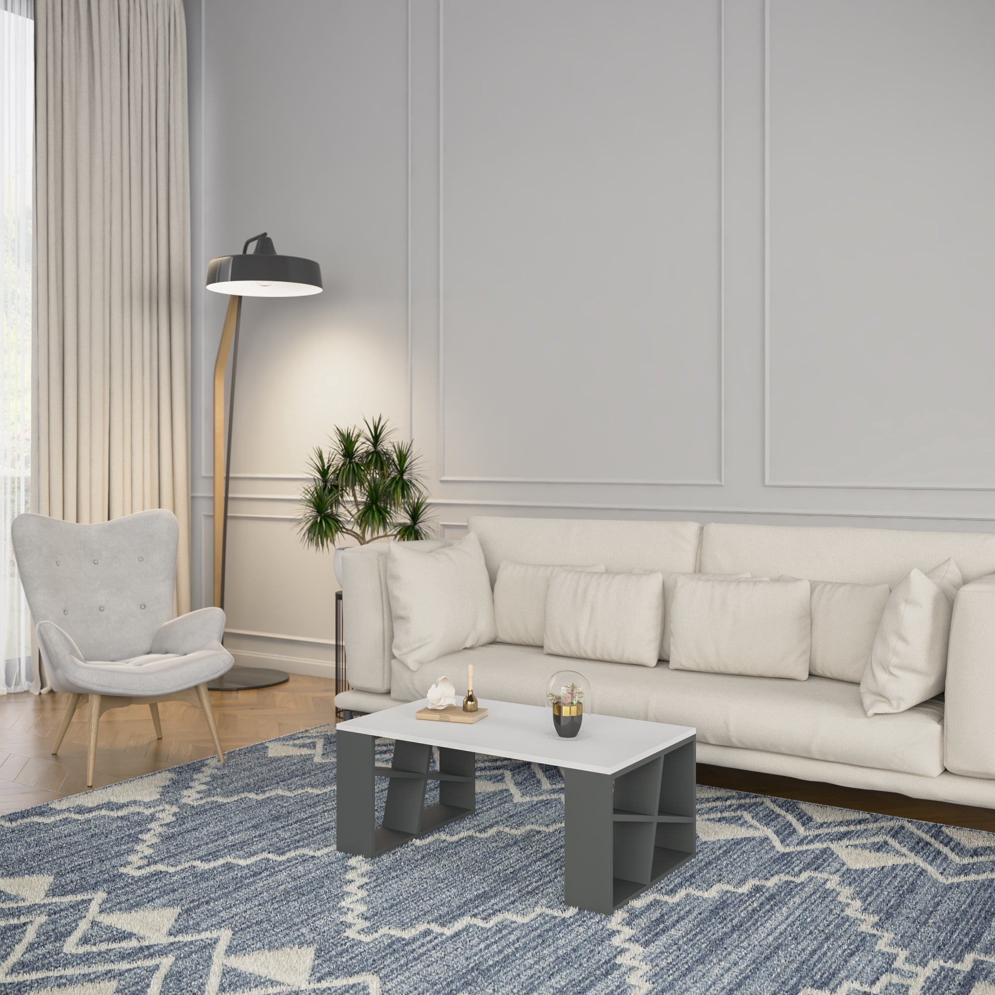 Ada Home Decor Furniture White Brian Modern Coffee Table with Storage Shelf