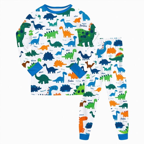TOWED22 Toddler Baby Boy Fall Outfits 2Pcs Long Sleeve Cute Print Round Neck Sweatshirt Fleece Pants Casual Clothes(Blue,5-6 Y)