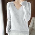 thumbnail image 4 of Scyoekwg Womens Tops V-Neck Knitted Sweater Fall Tops Trendy Solid Color Dressy Casual Blouses Loose Long Sleeve T Shirts Lightweight Pullover (White,XL), 4 of 7