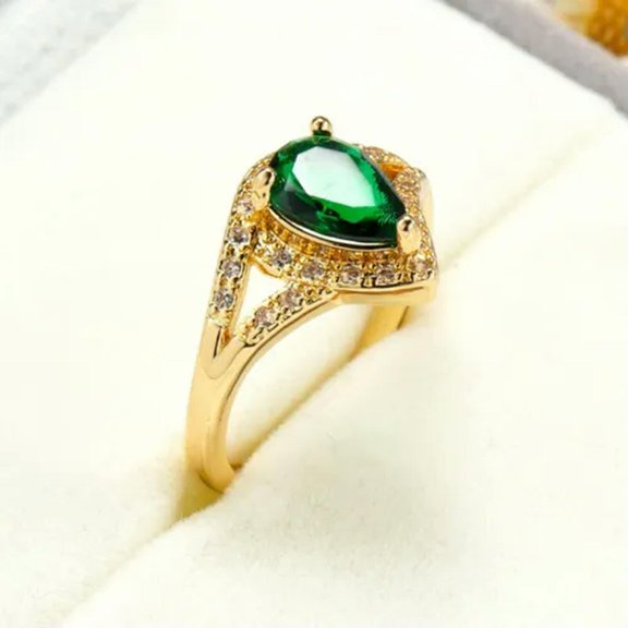 Green Red AAA Zirconia Band 18K Yellow Gold Filled Womens Wedding Ring Size 6-10